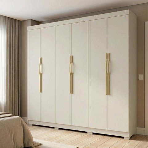 Guarda-Roupa Casal 6 Portas 6 Gavetas em MDF Lorenzo Off White/Nevaska