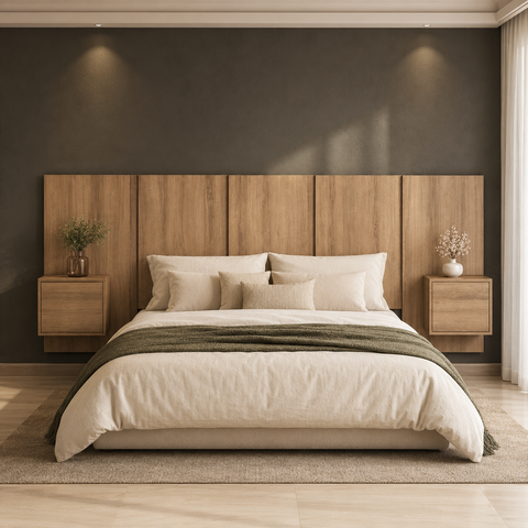 Cabeceira Casal com 2 Mesas de Cabeceira Extensível PL1160 200x90cm Mel - Art In Móveis