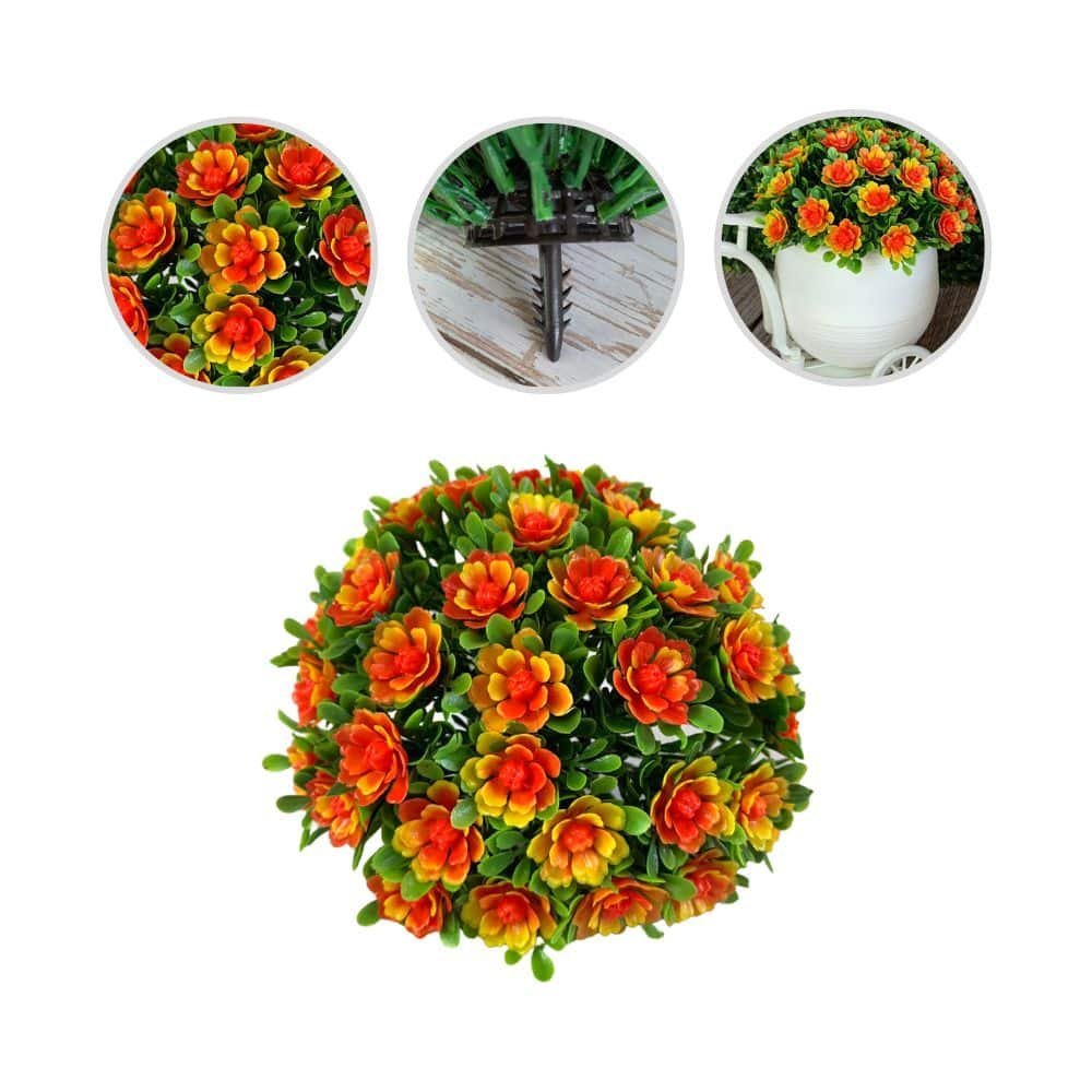 Vaso Geométrico Decorativo + 1 Arranjo de Flor Artificial Cor:Vermelho/Amarelo - 5