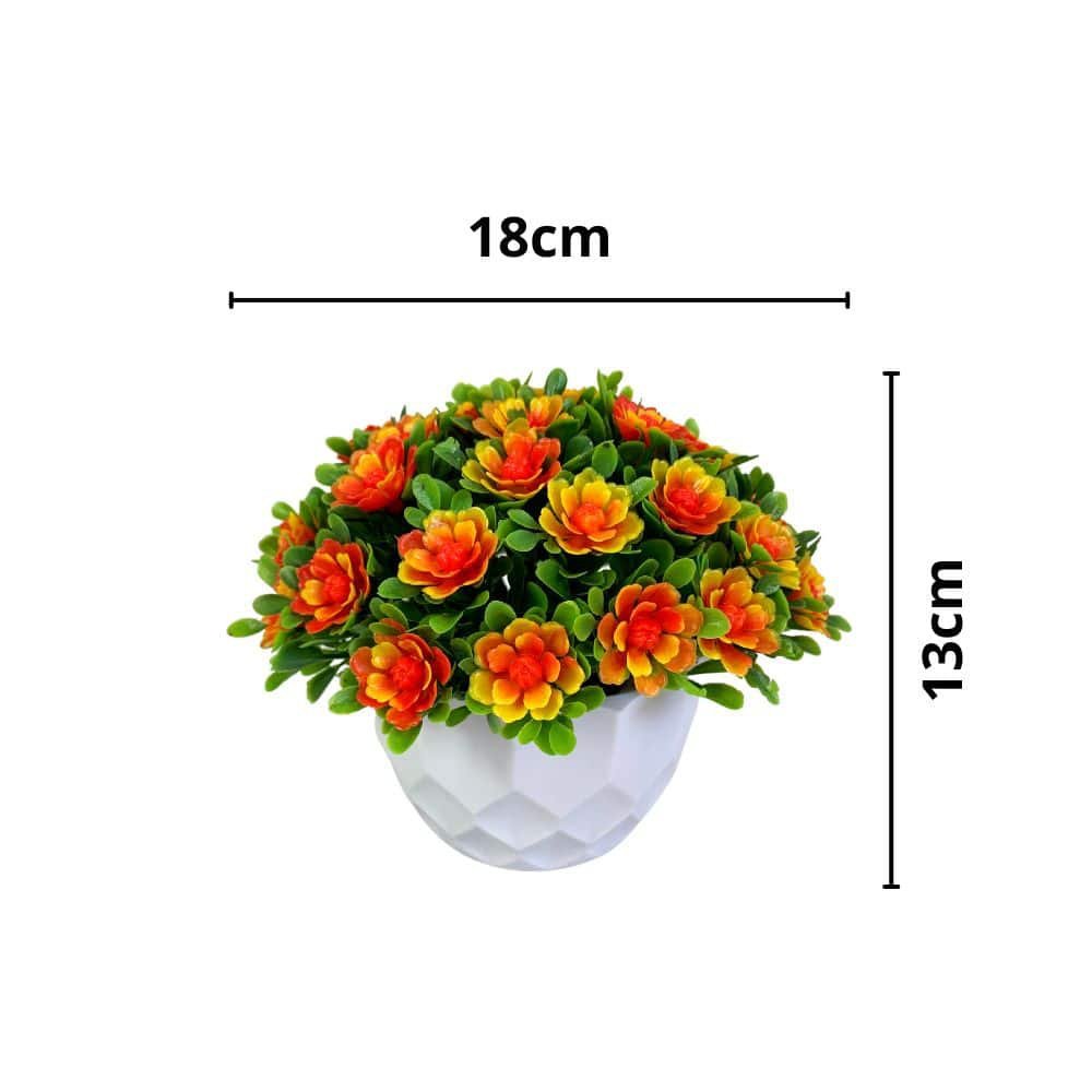 Vaso Geométrico Decorativo + 1 Arranjo de Flor Artificial Cor:Vermelho/Amarelo - 3