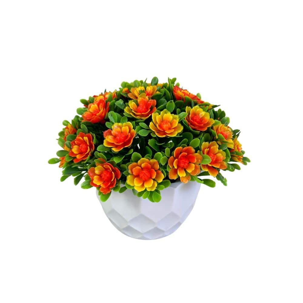 Vaso Geométrico Decorativo + 1 Arranjo de Flor Artificial Cor:Vermelho/Amarelo - 4