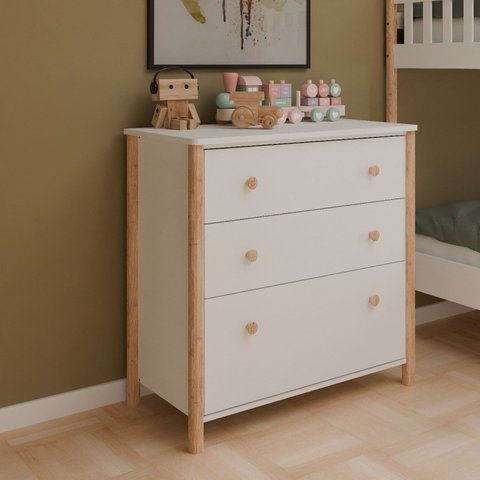Cômoda Infantil 3 Gavetas Arredus em Madeira Maciça/MDF Branco/Marrom