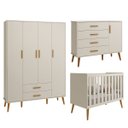 Ver imagem 2 de Kit Berço Americano Flex + Comoda Sapateira + Guarda Roupa Isis Retrô 4 Portas 2 Gavetas Areia Fosco