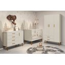 Ver imagem 1 de Kit Berço Americano Flex + Comoda Sapateira + Guarda Roupa Isis Retrô 4 Portas 2 Gavetas Areia Fosco