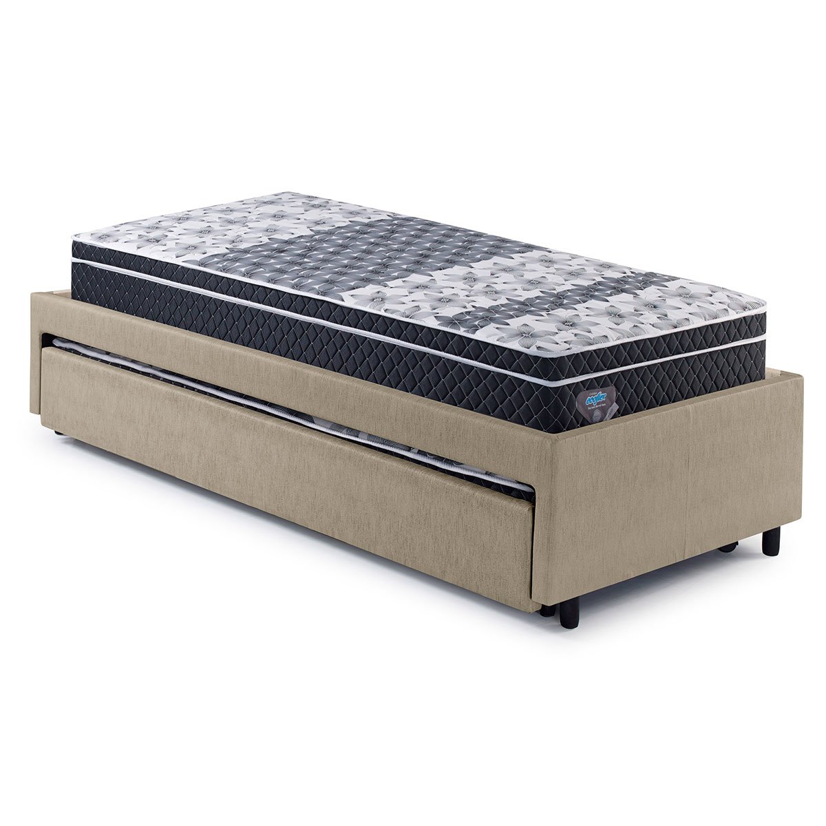 Bicama Box Solteiro Courino Linho Bege 88x188 com Dois Colchões GranSleep Molas Ecoflex - 5