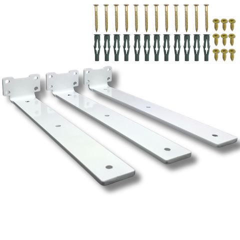 3 Suportes Formato Cantoneira Invisível 30cm Mão Francesa para Prateleira Aço Reforçado Branco