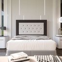 Ver imagem 2 de Cabeceira Casal 1,40m Havana Suede Marrom com Corino Branco - Pallazio