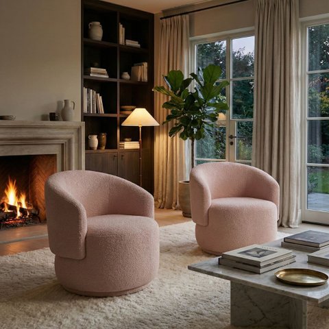 Kit 02 Poltronas Orgânica Decorativa Beatriz Boucle Rosa - Montanaris Decor
