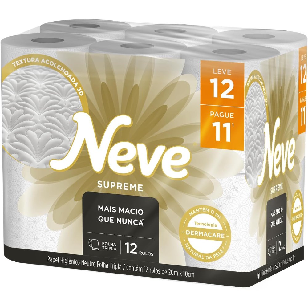 Papel Higienico Neve Neutro Supreme Folhas Tripla Pague 11 Leve 12 Rolos - 3