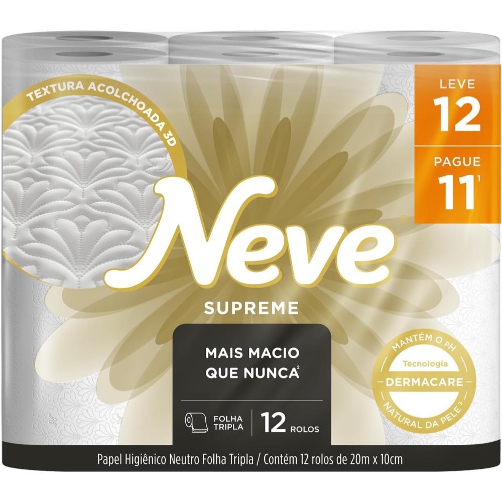 Papel Higienico Neve Neutro Supreme Folhas Tripla Pague 11 Leve 12 Rolos - 5