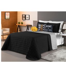 Kit Cobre Leito Colcha Cama Queen 8 peças Dupla Face Paris:Preto/Cinza - 1