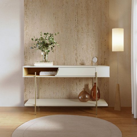 Aparador Sala de Estar 135cm Pés Metálicos Sofy Off White/Freijo C04 - D'Rossi