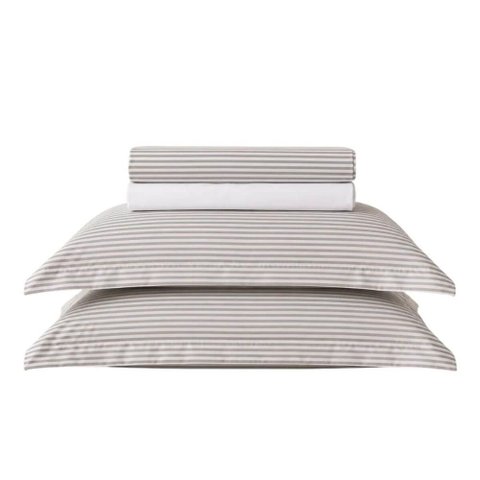 Jogo de Cama Lençol Queen Essencial Lines 250 Fios Microfibra Lyor Cinza Listras 4 Peças