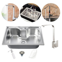 Ver imagem 1 de Kit Cuba Cozinha Gourmet Aço Inox 60x42 Cm e Torneira Slim L Prata Brinovar