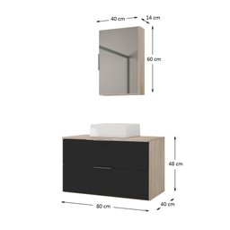Kit Gabinete Banheiro Rubi 80cm - Gabinete + Cuba + Espelheira - Madeirado / Preto - 4
