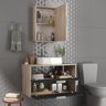 Kit Gabinete Banheiro Rubi 80cm - Gabinete + Cuba + Espelheira - Madeirado / Preto - 2
