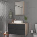 Ver imagem 1 de Kit Gabinete Banheiro Rubi 80cm - Gabinete + Cuba + Espelheira - Madeirado / Preto