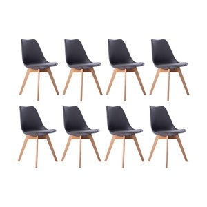 Kit 08 Cadeiras Leda Eames Jantar Cozinha com Assento Estofado Cinza