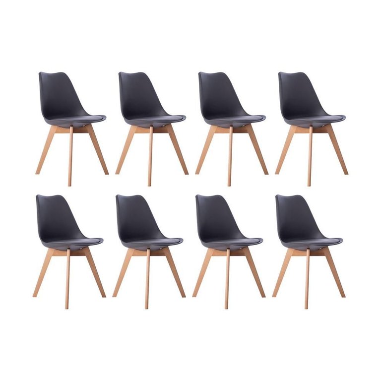 Kit 08 Cadeiras Leda Eames Jantar Cozinha com Assento Estofado Cinza