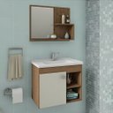 Ver imagem 1 de Conjunto Gabinete de Banheiro com Cuba Mármore e Espelheira:amendoa/off White