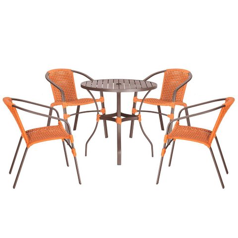 04 Cadeiras Floripa e Mesa Roma 80cm Marrom e Corda Nautica Trama Original