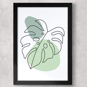 Quadro Decorativo Abstrato Folha e Círculos Minimalista 04-34x49Cm