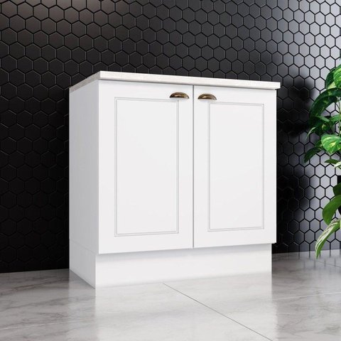 Balcão 80cm 100% MDF 2 Portas com Tampo para Cooktop Branco Hp/Calcare Americana