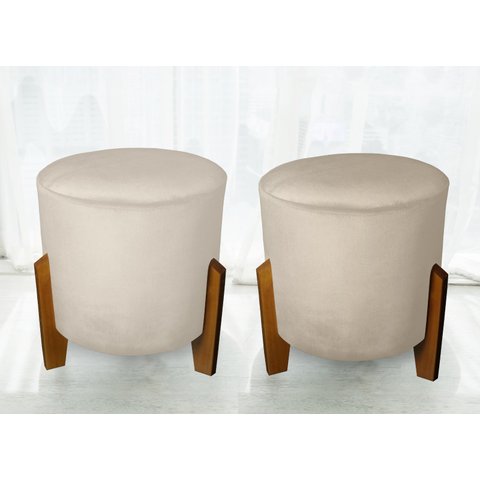 Kit com 2 Puff Banqueta Thor Luxo Veludo Bege