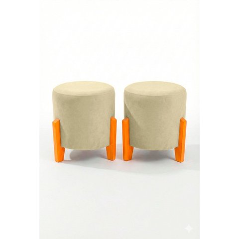 Kit com 2 Puff Banqueta Thor Luxo Veludo Bege