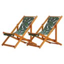 Ver imagem 1 de Kit 2 Espreguiçadeiras Dobrável s/B Envernizada Mel Madeira Maciça com Tecido Folhas Verde