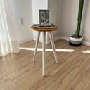 Ver imagem 2 de Mesa Lateral Redonda com Pé Palito de Madeira Nozes e Branco