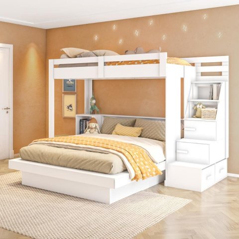 Beliche Infantil/Juvenil com Cama Queen e Solteiro Multimóveis Crrui-CAM012 Branco