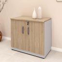 Ver imagem 1 de Armário Baixo P/ Escritório 80cm 2 Portas e Chave Mac Cz F5 Cor:macadâmia com Cinza