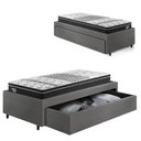 Ver imagem 1 de Base Box Cama Solteiro Sapateira Courino Linho Cinza e Colchão Gransleep Ecoflex 88x188