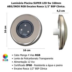 Luminária Piscina Super Led 9w Rgb Inox 160mm - 4