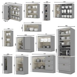 Cozinha Completa de Canto Americana 12 Peças com Torre Quente Cinza - Móveis Henn - 4