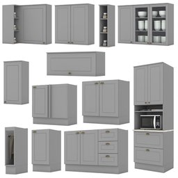 Cozinha Completa de Canto Americana 12 Peças com Torre Quente Cinza - Móveis Henn - 3