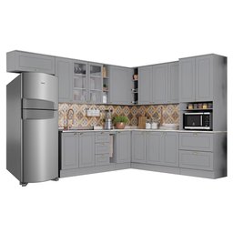 Cozinha Completa de Canto Americana 12 Peças com Torre Quente Cinza - Móveis Henn - 1