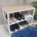Ver imagem 3 de Kit Cabideiro e Porta Sapatos Entrada Banco Sapateira MDF Industrial Branca