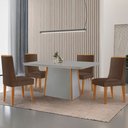 Ver imagem 1 de Mesa de Jantar Diane 120cm Tampo Mdf Vidro com 4 Cadeiras Lisboa Moderna Mobília