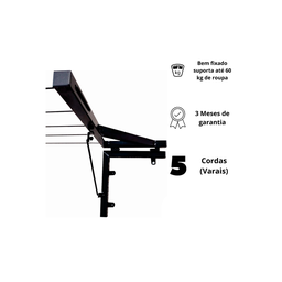 Varal Retrátil de Parede – 5 Cordas, Compacto e Resistente, Cor Preta - 4