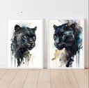 Ver imagem 1 de Kit 2 Quadros Pantera Negra Aquarela 33x24cm:Madeira branca