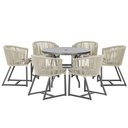 Ver imagem 1 de Mesa com 6 Cadeiras de Jantar Roma 120cm e Noronha em Alumínio Preto Corda Náutica Estofado 6 Trama