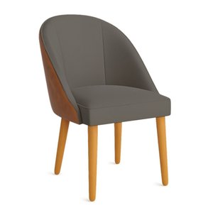 Cadeira Poltrona de Jantar Bela Corano Nozes e Linho Grafite Pés Palito Castanho - Pallazio