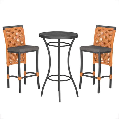 Mesa Bistro e 2 Banquetas Roma Preta Corda Náutica 11 Trama Original