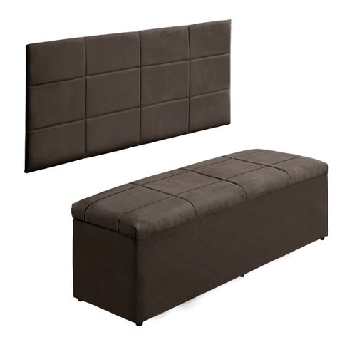 Cabeceira e Baú 1.58-Suede Marrom