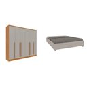Ver imagem 1 de Conjunto Guarda Roupa Casal 6 Portas 8 Gavetas Puxador MDF Portugal e Cama Casal Monaco Bege/Cinamomo/Off White