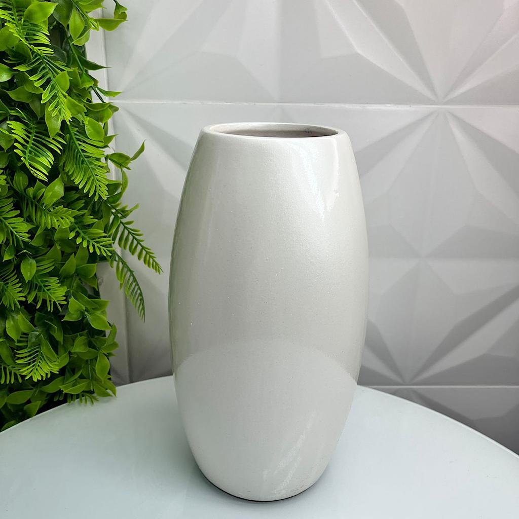 Vaso centro de mesa grande de cerâmica na cor branco pérola - 4