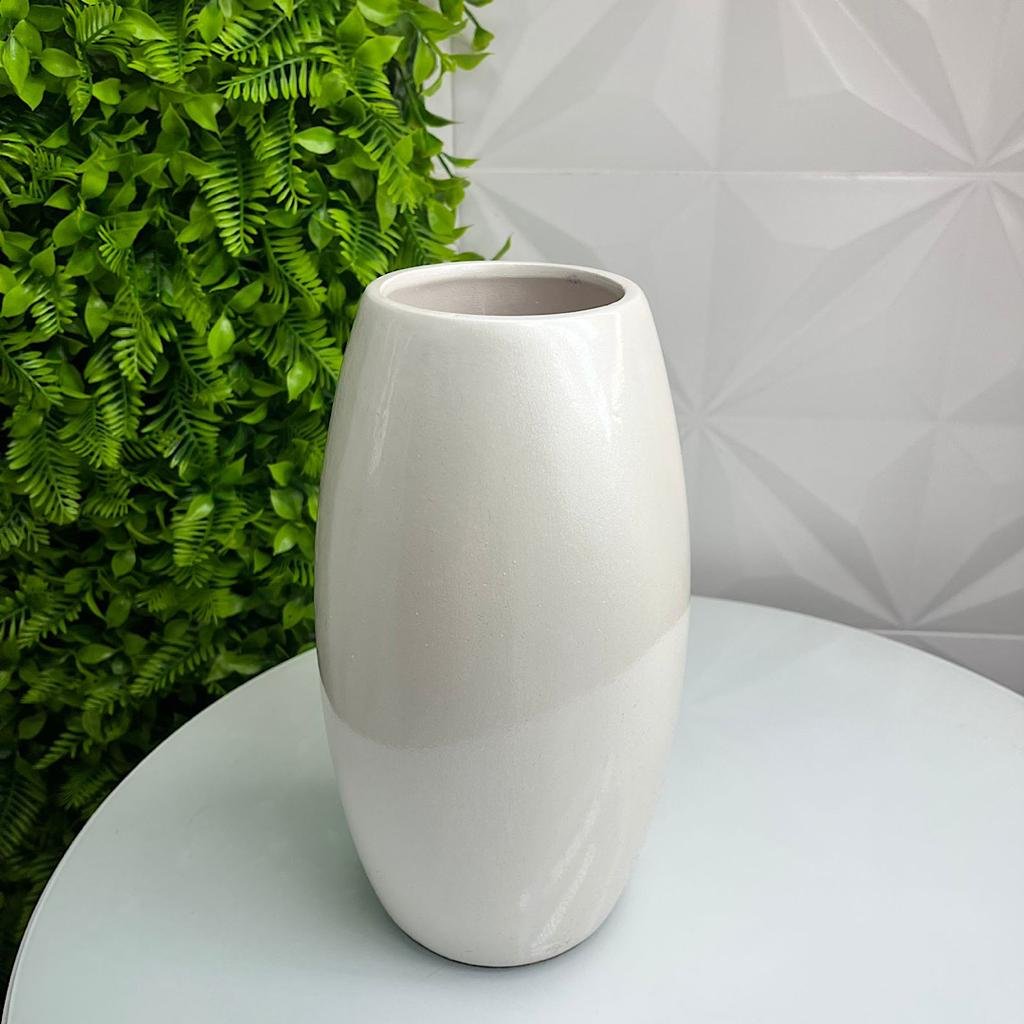 Vaso centro de mesa grande de cerâmica na cor branco pérola - 3