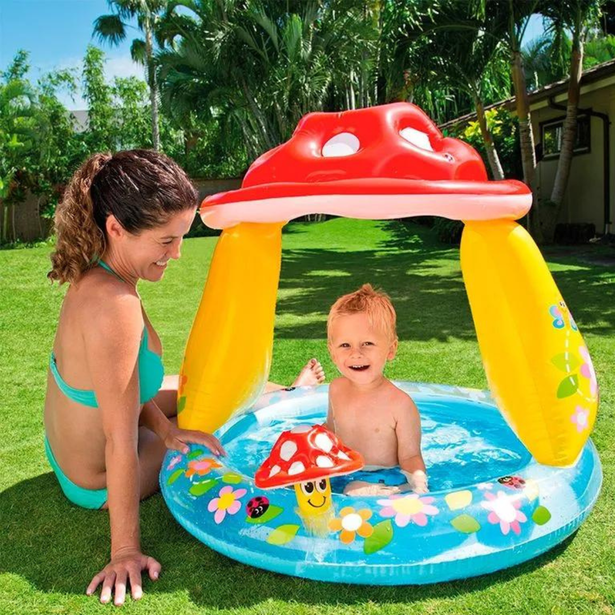 Piscina Infantil Cogumelo 45l Cobertura Uv + Bomba Elétrica Voltagem:110v - 4